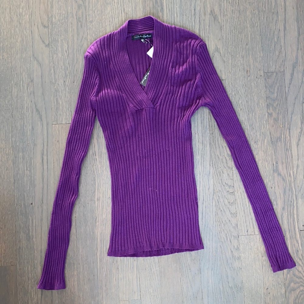 NWT Pierri-New York Purple Long Sleeve Ribbed Top Sz M